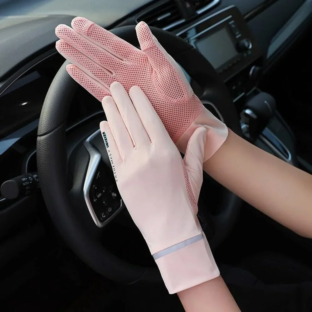 Women's Protection Outdoor Driving Fingerless Pink Gloves Silicone Print